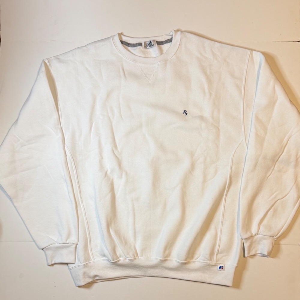 Rockstar Games Russell Athletic White Crewneck Sweatshirt Embroidered Logo XL